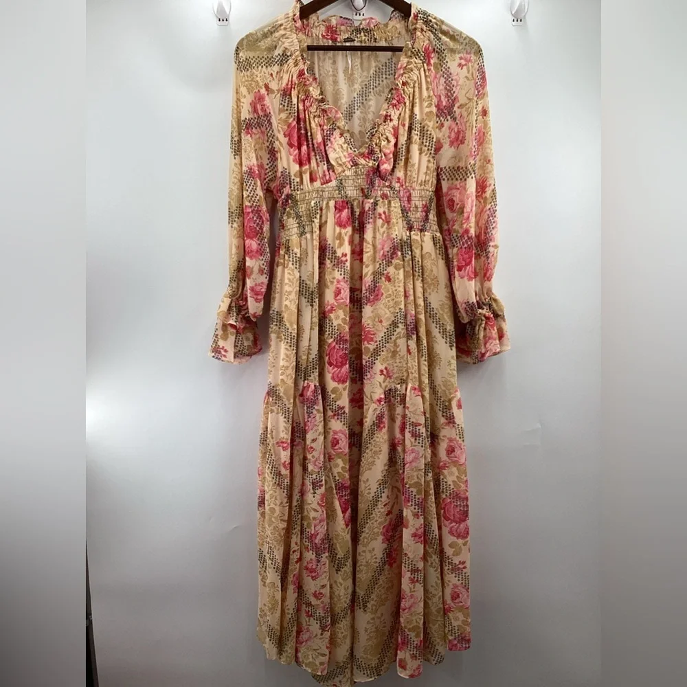 Free People Lena Printed Ethereal Billowy Ruffles Midi Dress